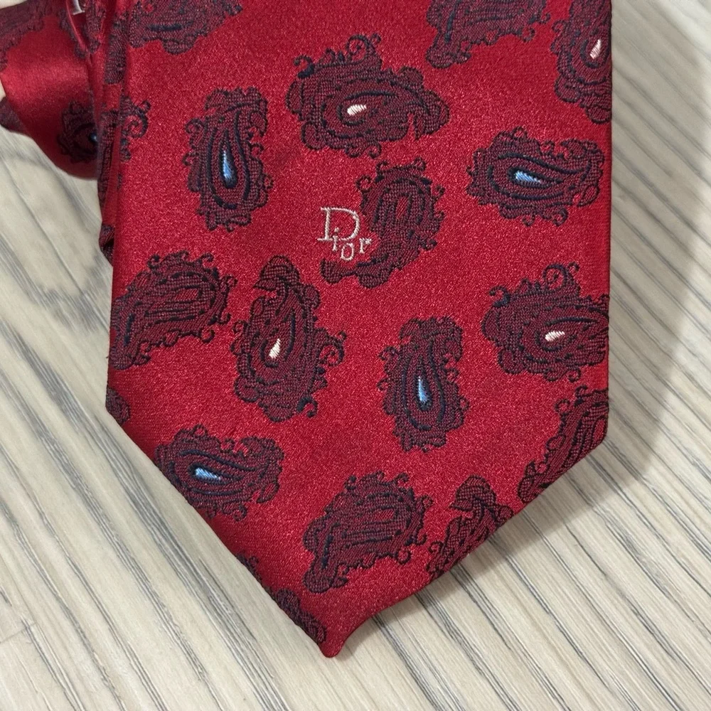 NEW Christian Dior Vintage Red Abstract Print Men's Neck Tie - Picture 2 of 6